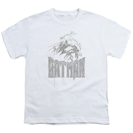 Batman Knight Sketch Kids Youth T Shirt White Officially Licensed