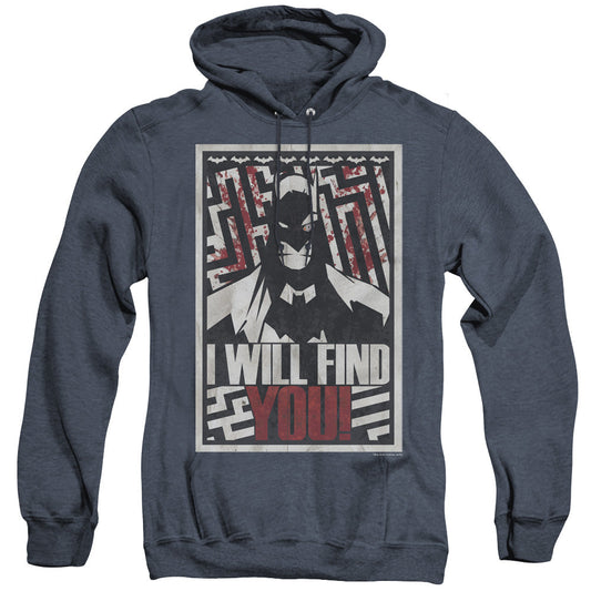 Batman I Will Fnd You Heather Mens Hoodie Navy Blue Officially Licensed