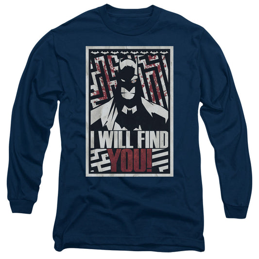 Batman I Will Fnd You Mens Long Sleeve Shirt Navy Officially Licensed
