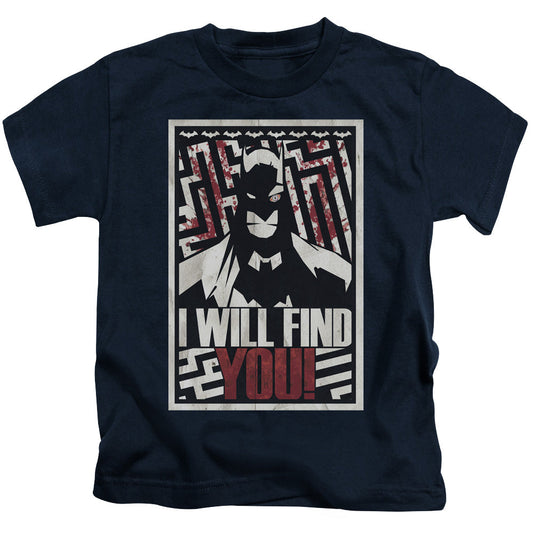 Batman I Will Fnd You Juvenile Kids Youth T Shirt Navy Blue Officially Licensed