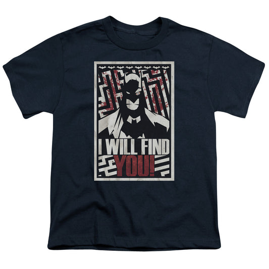 Batman I Will Fnd You Kids Youth T Shirt Navy Blue Officially Licensed
