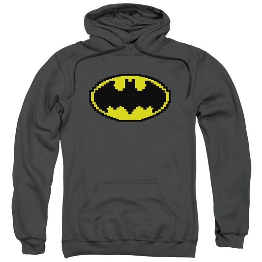 Batman Pixel Symbol Mens Hoodie Charcoal Officially Licensed