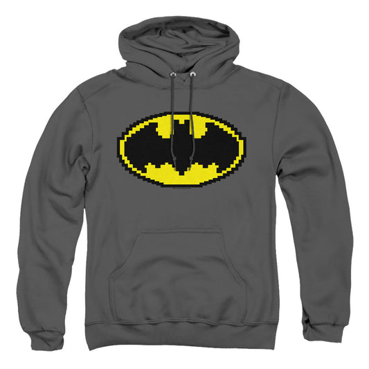 Batman Pixel Symbol Mens Hoodie Charcoal Officially Licensed