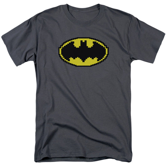 Batman Pixel Symbol Mens T Shirt Charcoal Officially Licensed