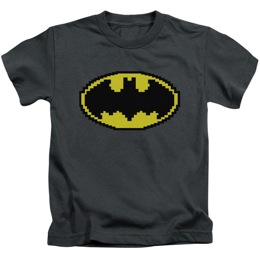 Batman Pixel Symbol Juvenile Kids Youth T Shirt Charcoal Officially Licensed