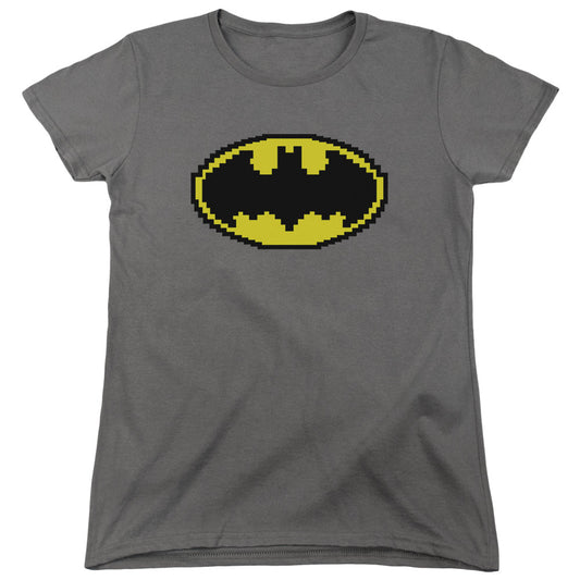 Batman Pixel Symbol Womens T Shirt Charcoal Officially Licensed