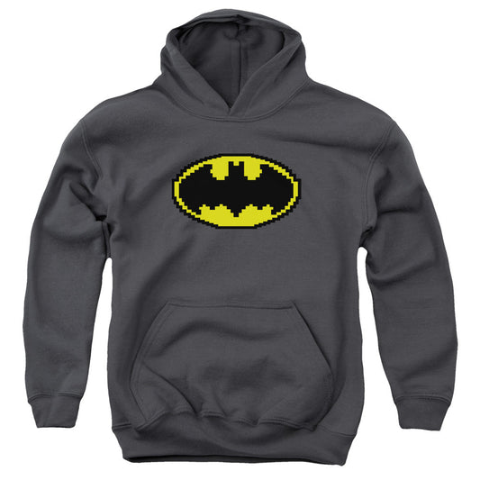Batman Pixel Symbol Kids Youth Hoodie Charcoal Officially Licensed