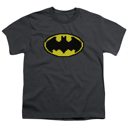 Batman Pixel Symbol Kids Youth T Shirt Charcoal Officially Licensed