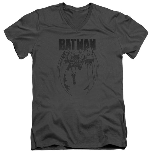 Batman Grey Noise Mens Slim Fit V Neck T Shirt Charcoal Officially Licensed