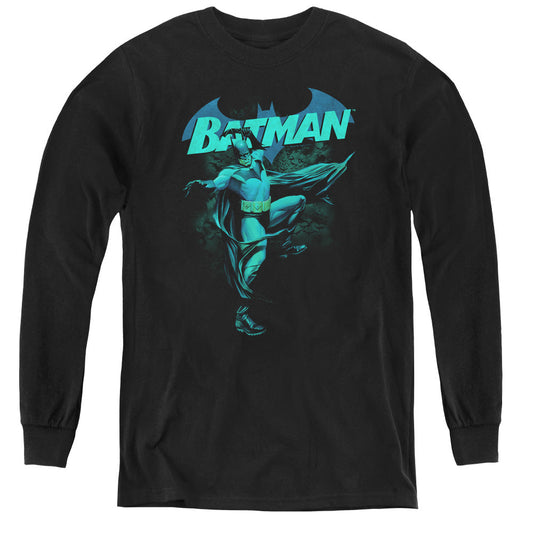 Batman Blue Bat Long Sleeve Kids Youth T Shirt Black Officially Licensed