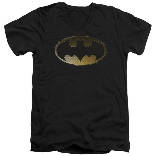Batman Halftone Bat Mens Slim Fit V Neck T Shirt Black Officially Licensed