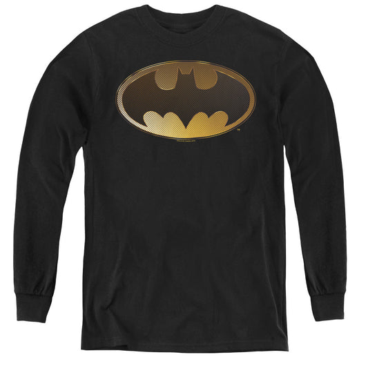 Batman Halftone Bat Long Sleeve Kids Youth T Shirt Black Officially Licensed