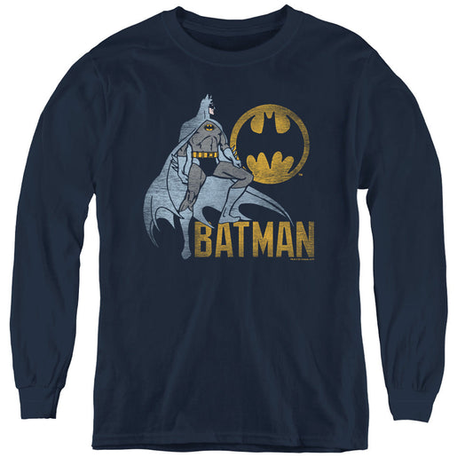 Batman Knight Watch Long Sleeve Kids Youth T Shirt Navy Blue Officially Licensed
