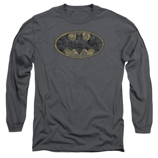 Batman Tatered Logo Mens Long Sleeve Shirt Charcoal Officially Licensed