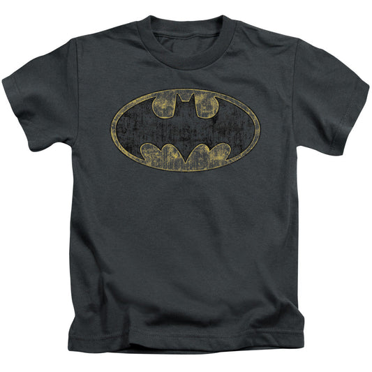 Batman Tatered Logo Juvenile Kids Youth T Shirt Charcoal Officially Licensed