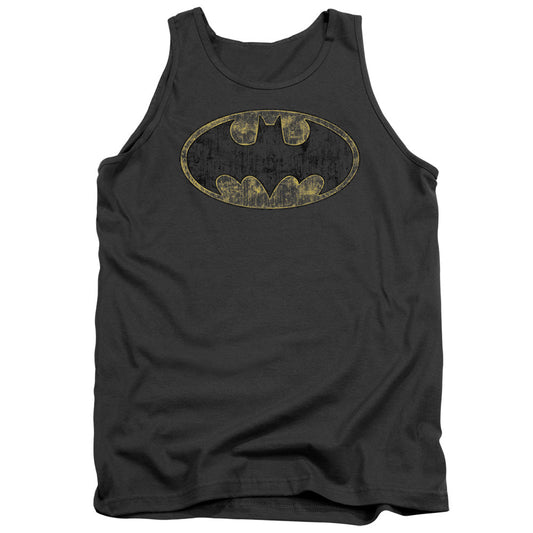 Batman Tatered Logo Mens Tank Top Shirt Charcoal Officially Licensed