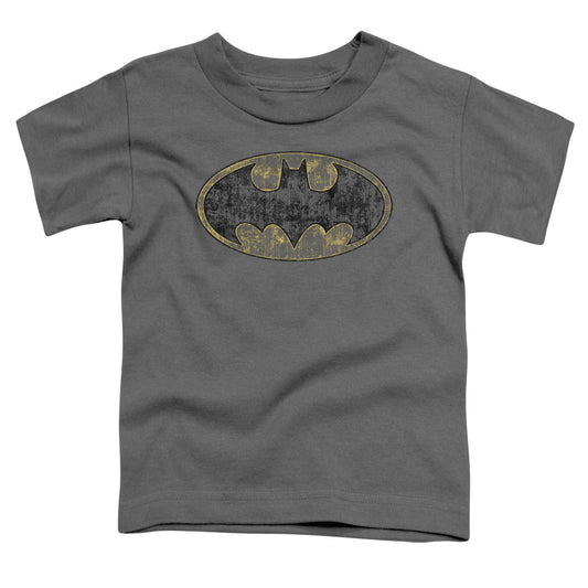 Batman Tatered Logo Toddler Kids Youth T Shirt Charcoal Officially Licensed
