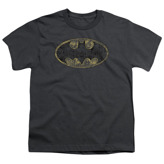 Batman Tatered Logo Kids Youth T Shirt Charcoal Officially Licensed