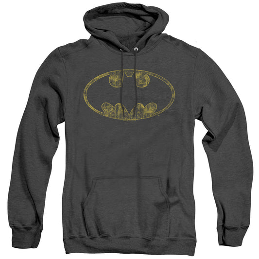 Batman Tattered Logo Heather Mens Hoodie Black Officially Licensed