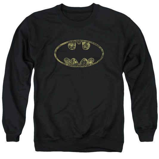 Batman Tattered Logo Mens Crewneck Sweatshirt Black