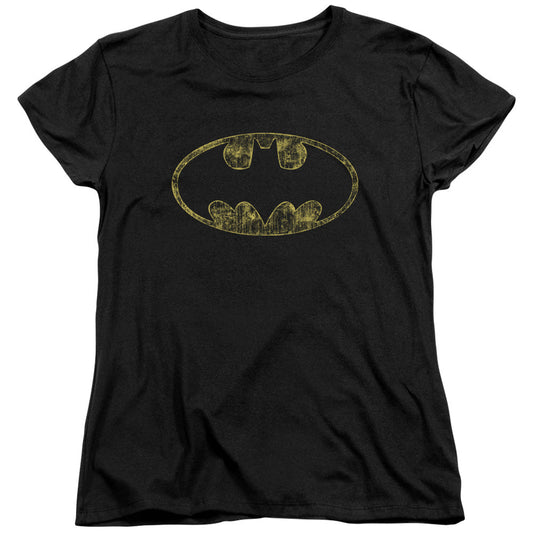 Batman Tatered Logo Womens T Shirt Black Officially Licensed