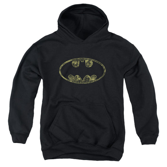 Batman Tatered Logo Kids Youth Hoodie Black Officially Licensed