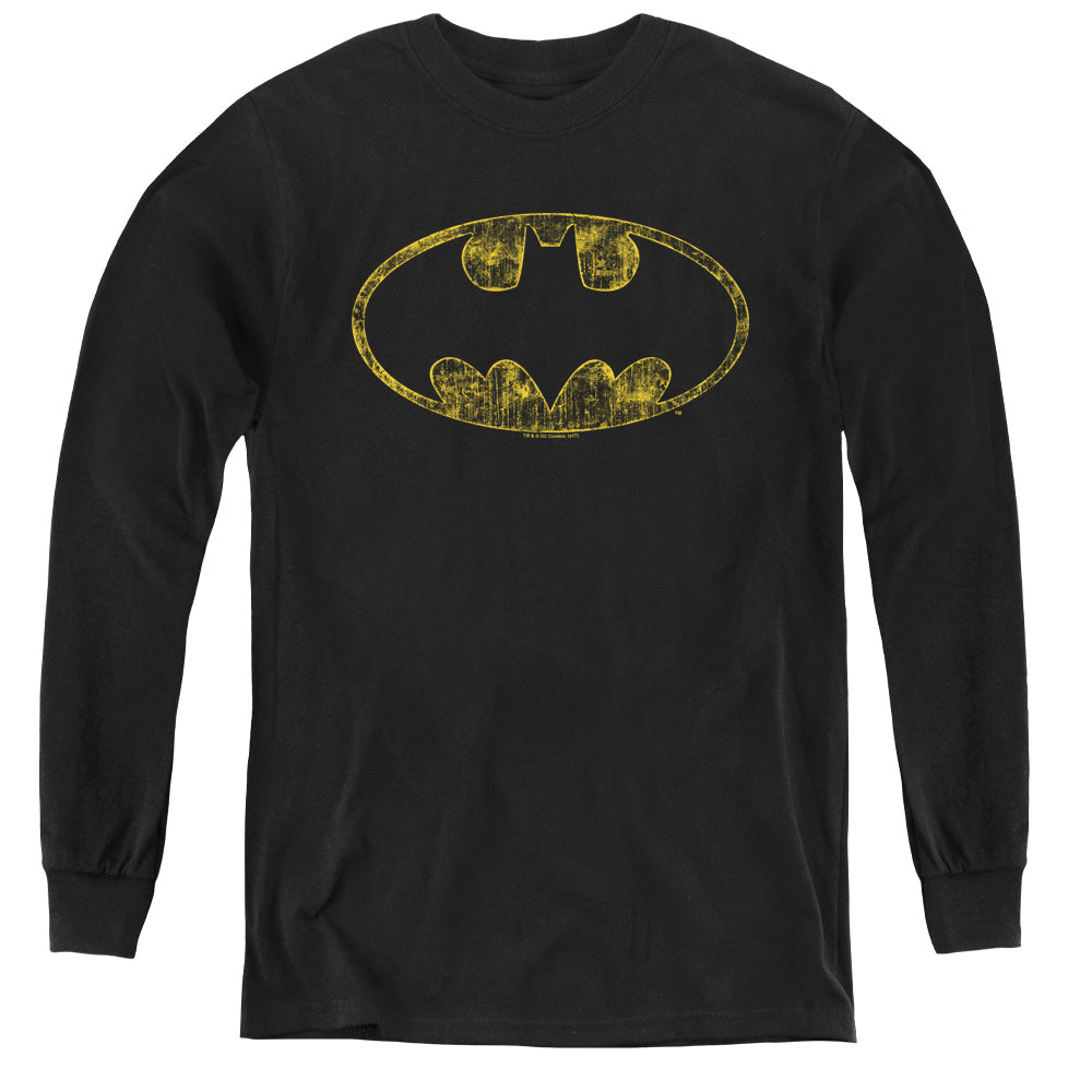 Batman Tatered Logo Long Sleeve Kids Youth T Shirt Black Officially Licensed