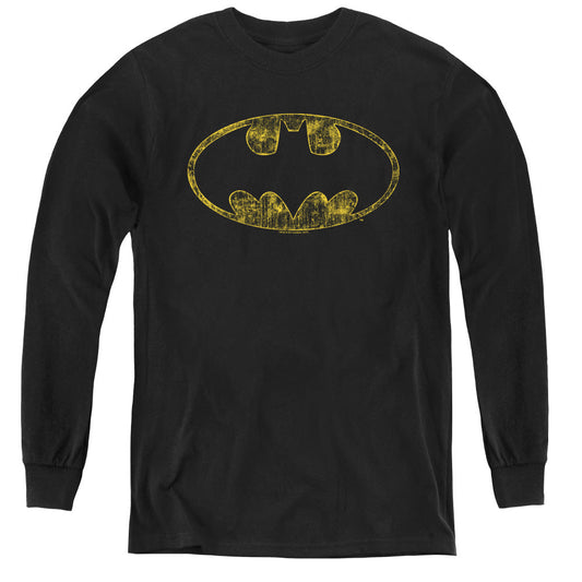 Batman Tatered Logo Long Sleeve Kids Youth T Shirt Black Officially Licensed