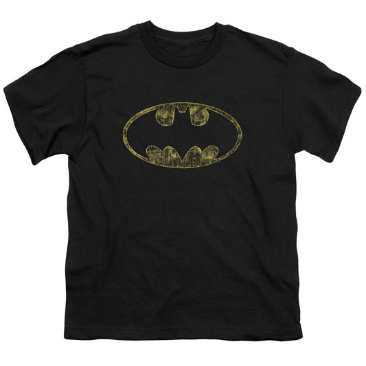 Batman Tatered Logo Kids Youth T Shirt Black Officially Licensed