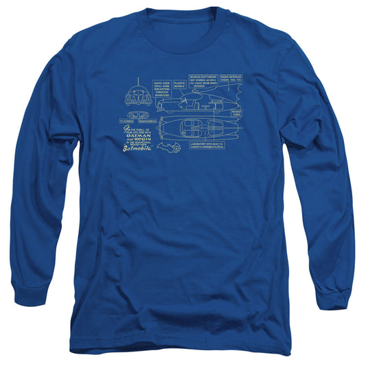 Batman Batmobile Mens Long Sleeve Shirt Royal Blue Officially Licensed