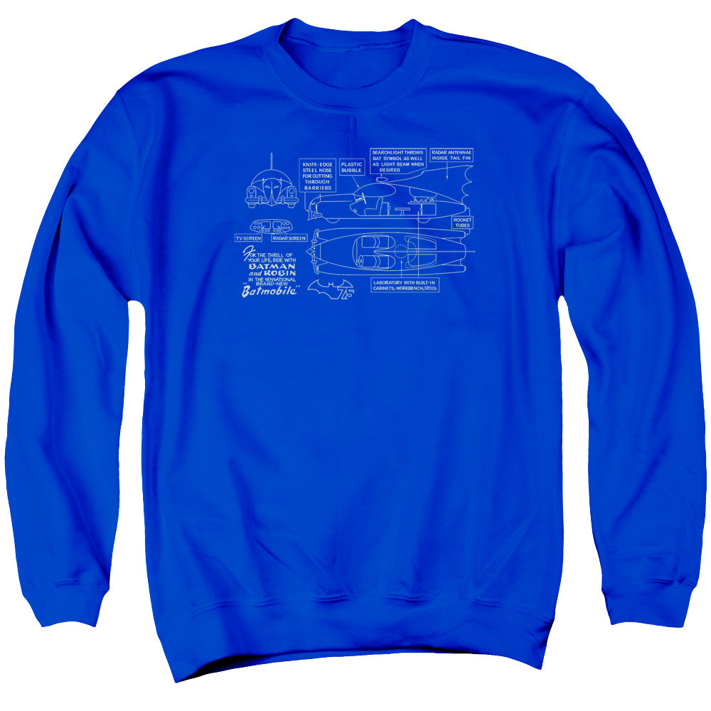 Batman Batmobile Mens Crewneck Sweatshirt Royal Blue Officially Licensed