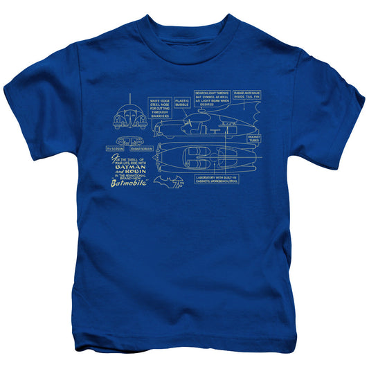 Batman Batmobile Juvenile Kids Youth T Shirt Royal Blue Officially Licensed