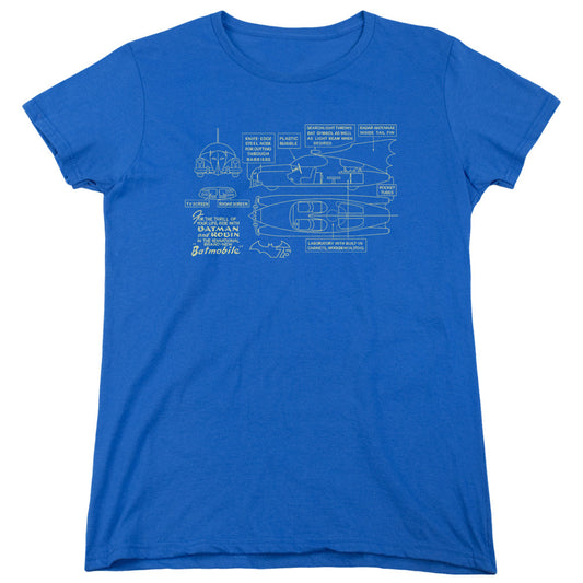 Batman Batmobile Womens T Shirt Royal Blue Officially Licensed