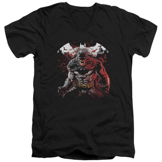 Batman Raging Bat Mens Slim Fit V Neck T Shirt Black Officially Licensed