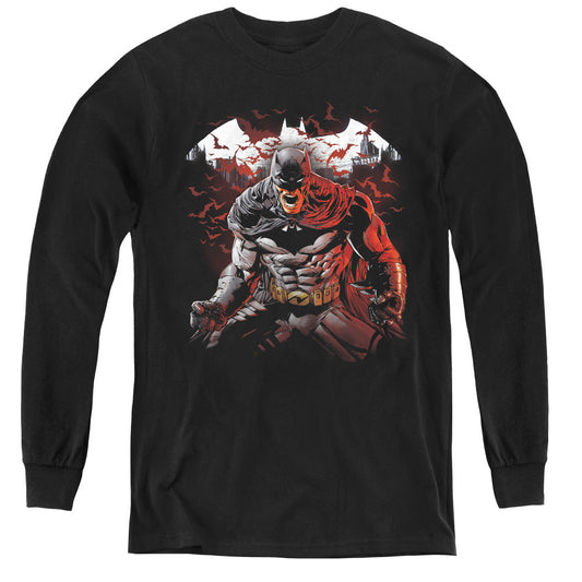 Batman Raging Bat Long Sleeve Kids Youth T Shirt Black Officially Licensed