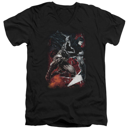 Batman Sparks Leap Mens Slim Fit V Neck T Shirt Black Officially Licensed