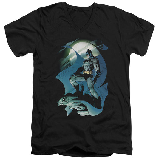 Batman Glow Of The Moon Mens Slim Fit V Neck T Shirt Black Officially Licensed
