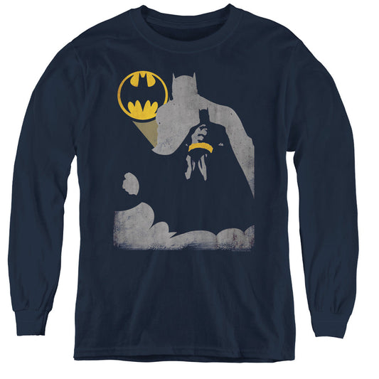 Batman Bat Knockout Long Sleeve Kids Youth T Shirt Navy Blue Officially Licensed