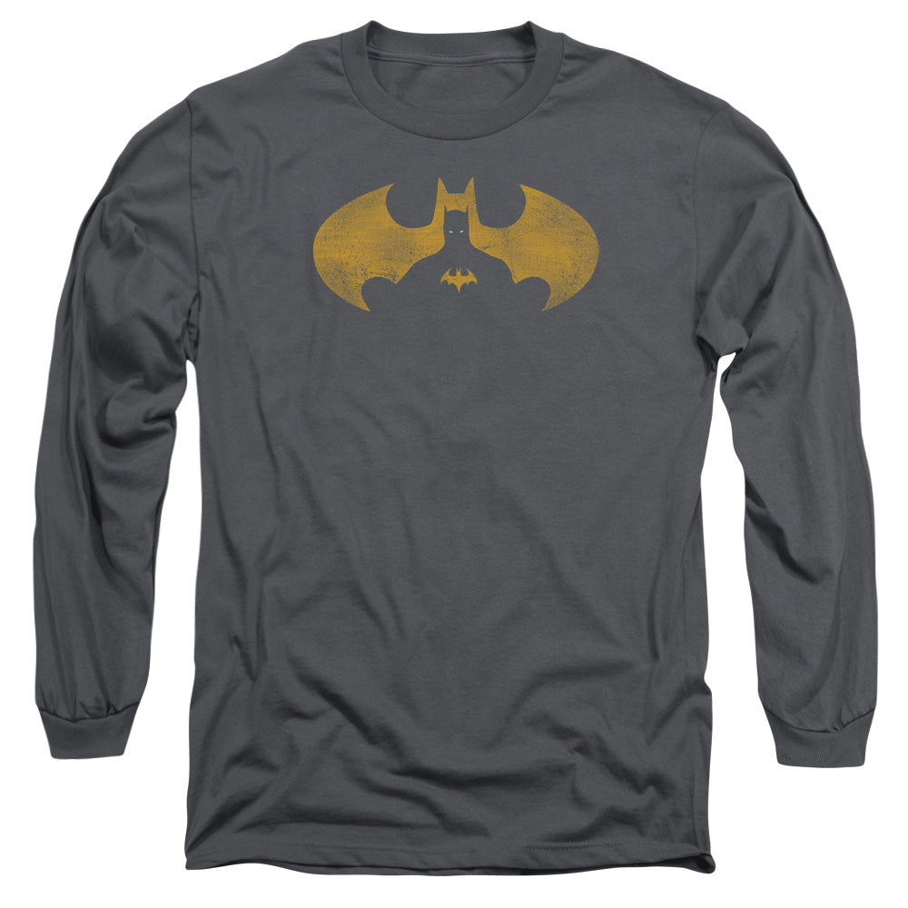 Batman Bat Symbol Knockout Mens Long Sleeve Shirt Charcoal Officially Licensed