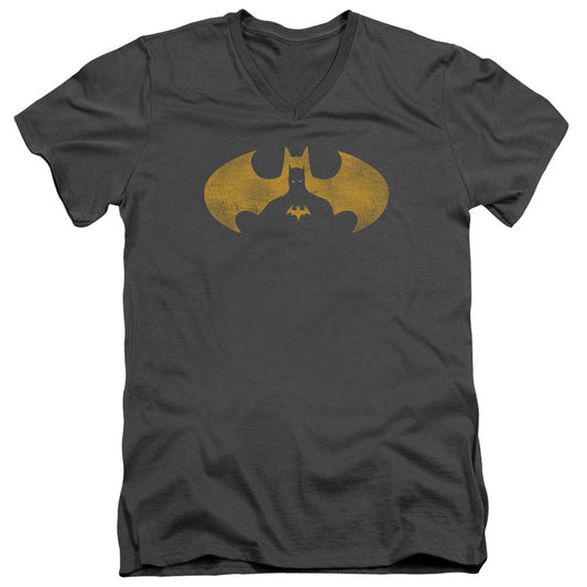 Batman Bat Symbol Knockout Mens Slim Fit V Neck T Shirt Charcoal Officially Licensed