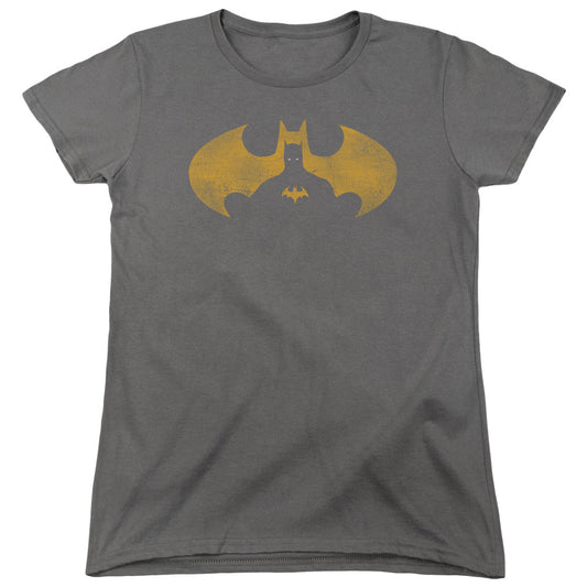 Batman Bat Symbol Knockout Womens T Shirt Charcoal Officially Licensed