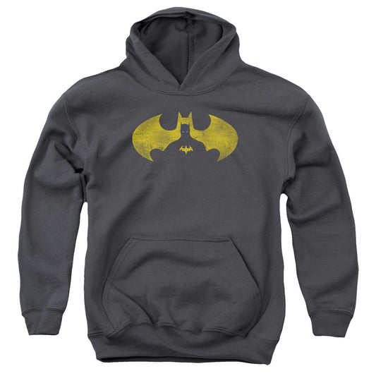 Batman Bat Symbol Knockout Kids Youth Hoodie Charcoal Officially Licensed