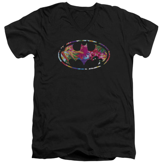 Batman Hawaiian Shield Mens Slim Fit V Neck T Shirt Black Officially Licensed
