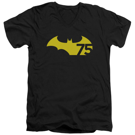 Batman 75 Logo 2 Mens Slim Fit V Neck T Shirt Black Officially Licensed