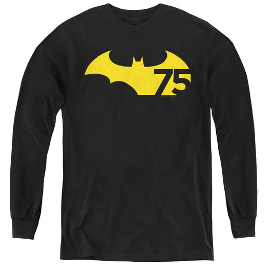 Batman 75 Logo 2 Long Sleeve Kids Youth T Shirt Black Officially Licensed