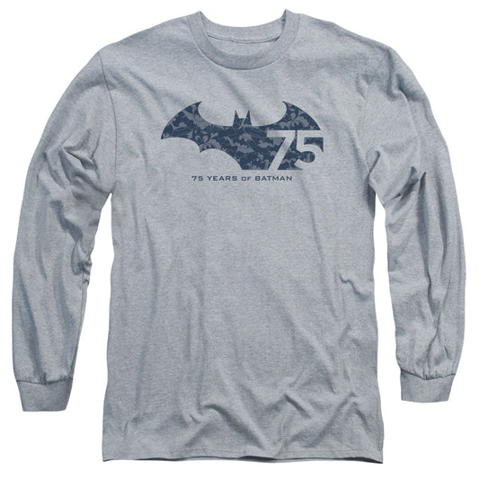 Batman 75 Year Collage Mens Long Sleeve Shirt Athletic Heather Officially Licensed
