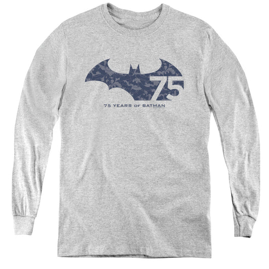 Batman 75 Year Collage Long Sleeve Kids Youth T Shirt Athletic Heather Officially Licensed