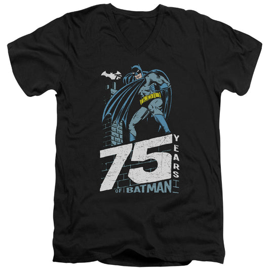 Batman Rooftop Mens Slim Fit V Neck T Shirt Black Officially Licensed