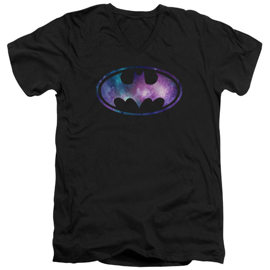 Batman Galaxy Signal Mens Slim Fit V Neck T Shirt Black Officially Licensed
