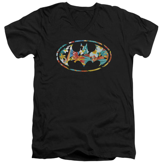 Batman Hawaiian Bat Mens Slim Fit V Neck T Shirt Black Officially Licensed